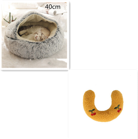 2-in-1 Pet Bed Round Plush Warm Soft Sleeping House for Pets