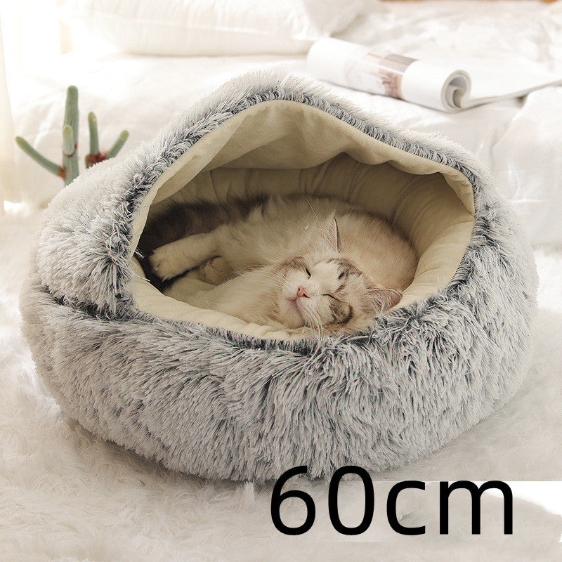 2-in-1 Pet Bed Round Plush Warm Soft Sleeping House for Pets