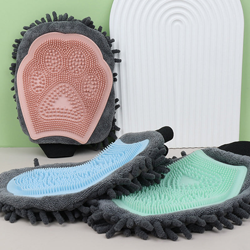 2-in-1 Pet Bathing Brush and Grooming Glove for Brushing, Massaging, and Drying Dogs and Cats
