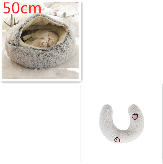 2-in-1 Pet Bed Round Plush Warm Soft Sleeping House for Pets