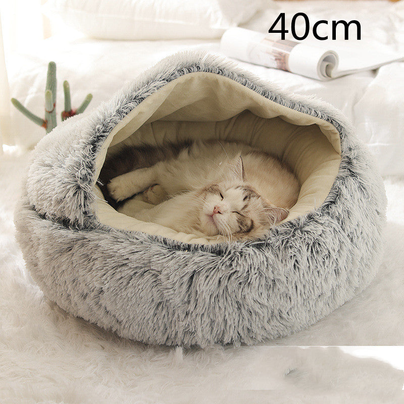2-in-1 Pet Bed Round Plush Warm Soft Sleeping House for Pets