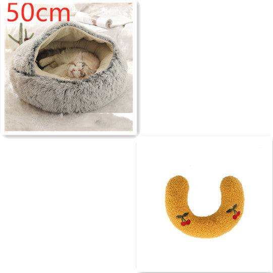 2-in-1 Pet Bed Round Plush Warm Soft Sleeping House for Pets