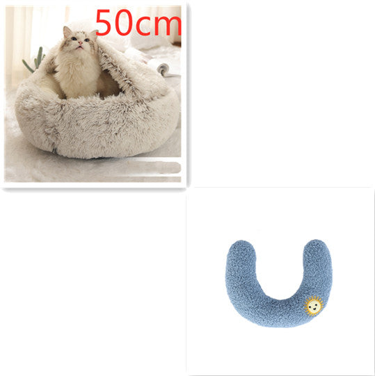 2-in-1 Pet Bed Round Plush Warm Soft Sleeping House for Pets