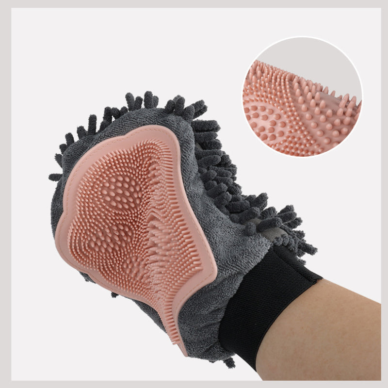 2-in-1 Pet Bathing Brush and Grooming Glove for Brushing, Massaging, and Drying Dogs and Cats