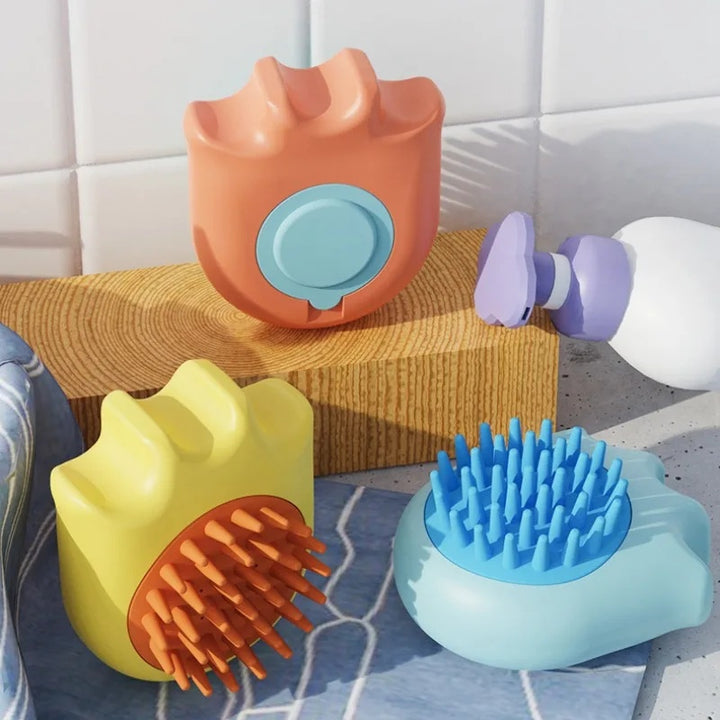 Pet Bath and Massage Brush with Shampoo Holder Comb for Cats and Dogs