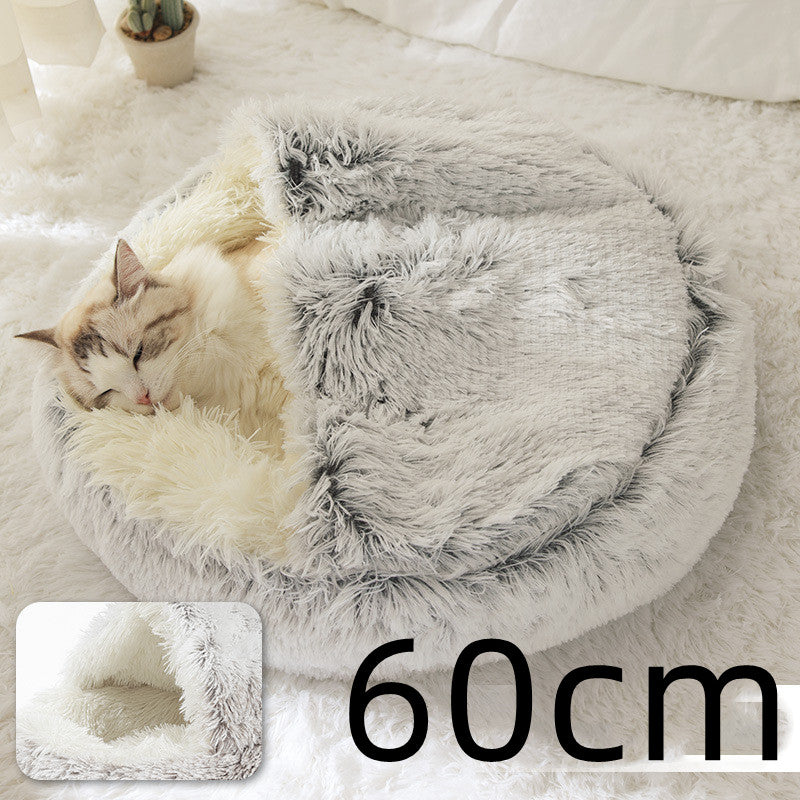 2-in-1 Pet Bed Round Plush Warm Soft Sleeping House for Pets