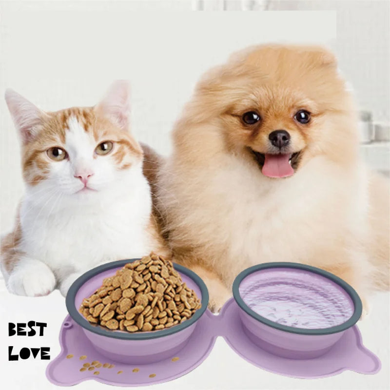 Portable Foldable Silicone Pet Double Bowl Non-Slip Travel Feeder