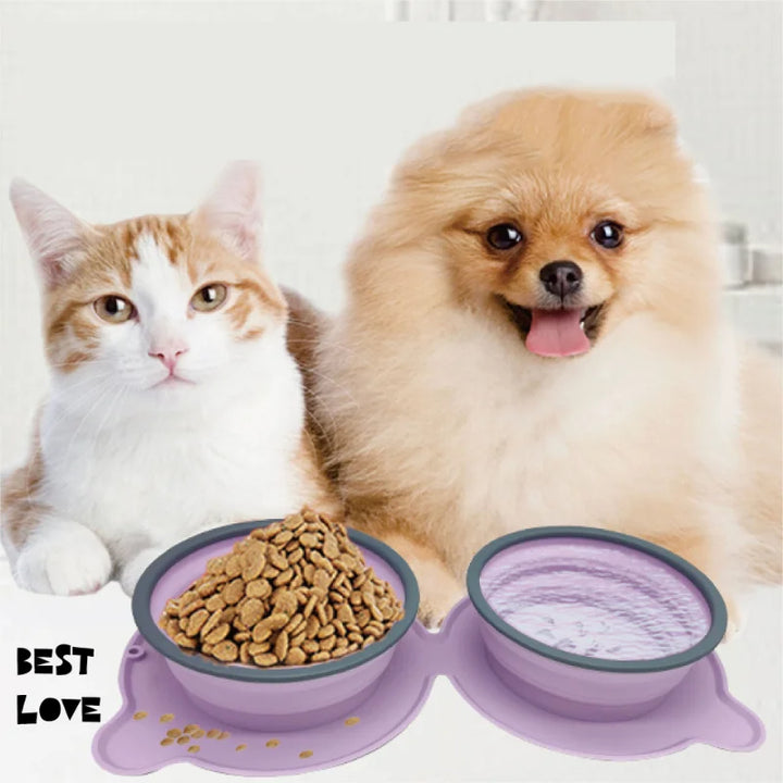 Portable Foldable Silicone Pet Double Bowl Non-Slip Travel Feeder