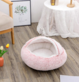 2-in-1 Pet Bed Round Plush Warm Soft Sleeping House for Pets