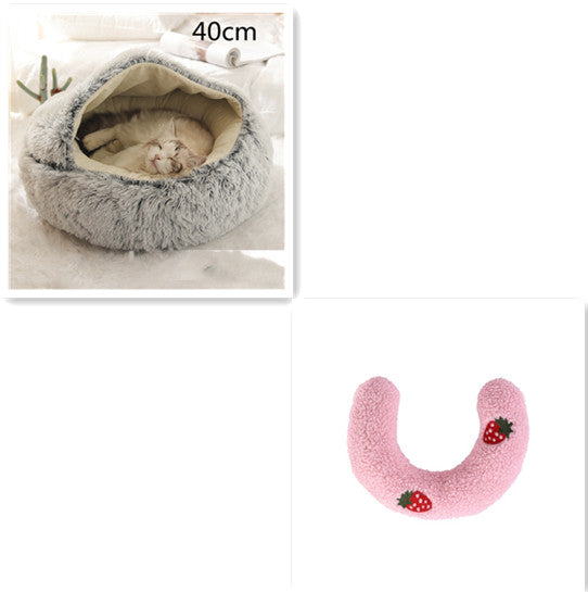 2-in-1 Pet Bed Round Plush Warm Soft Sleeping House for Pets