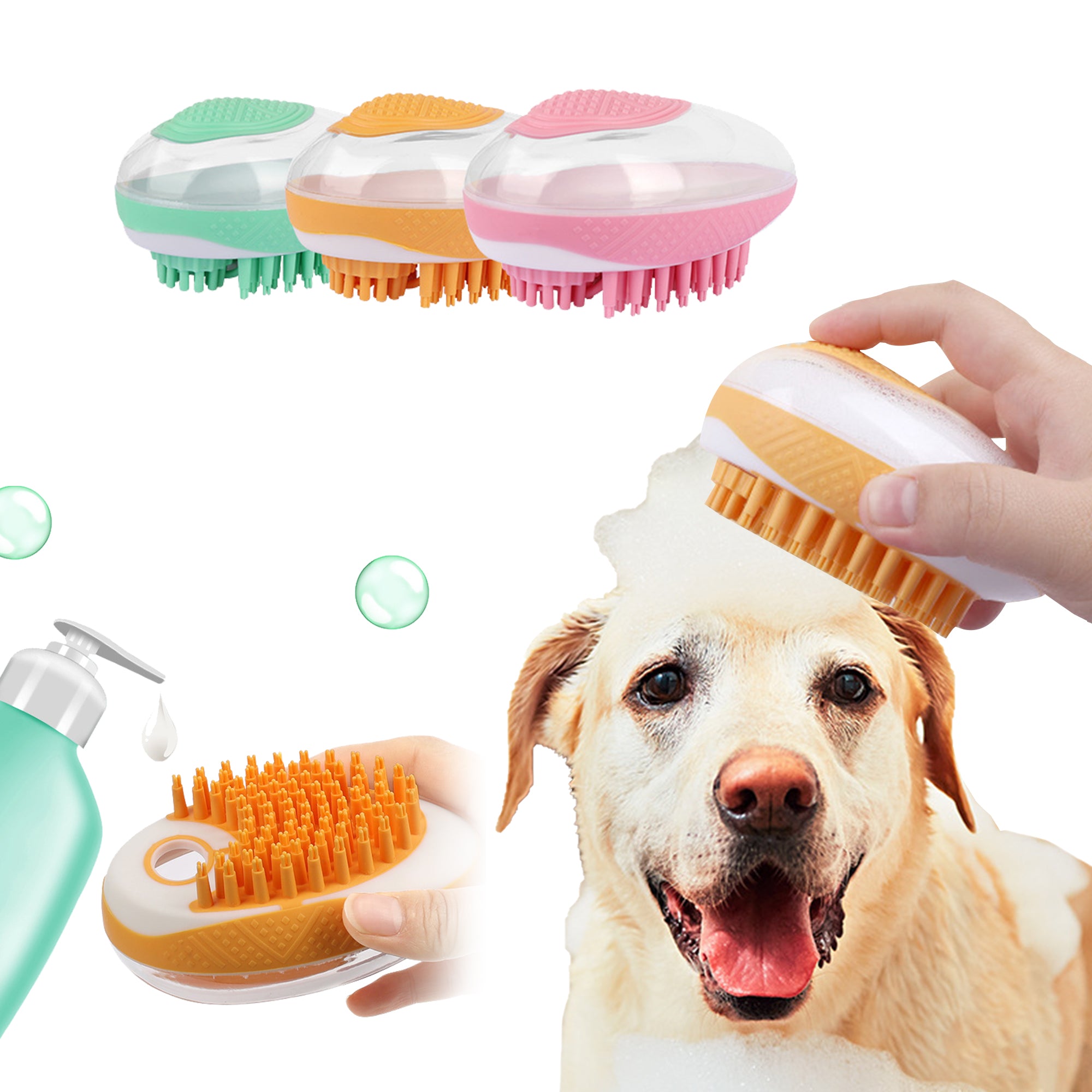 2-in-1 Pet Bath Brush and Massage Comb Soft Silicone Grooming Tool for Cats and Dogs