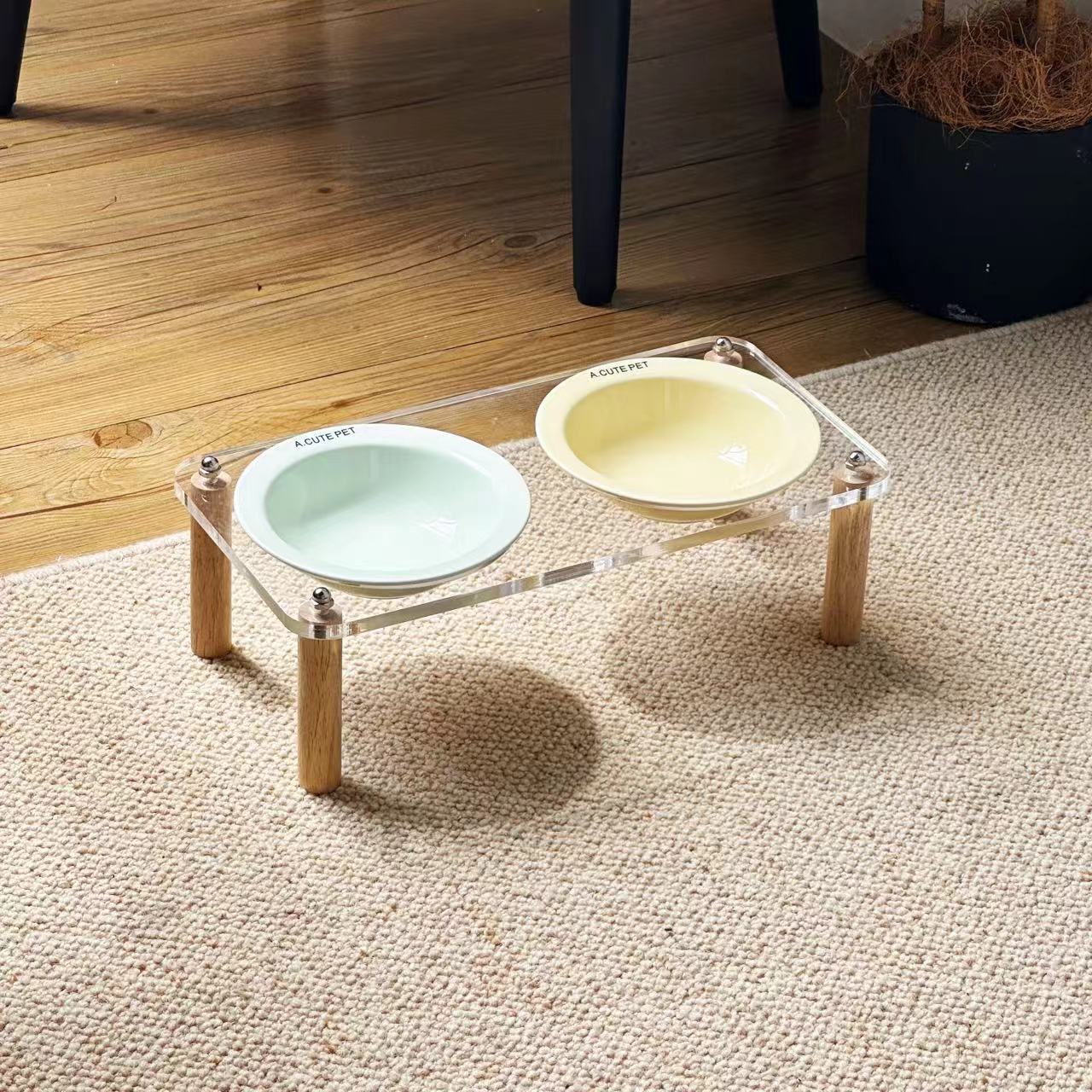 Anti-Tumble Raised Pet Double Bowl Ceramic Food and Water Holder