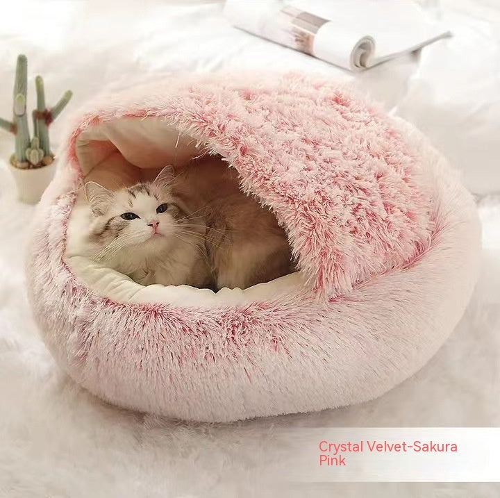 2-in-1 Pet Bed Round Plush Warm Soft Sleeping House for Pets