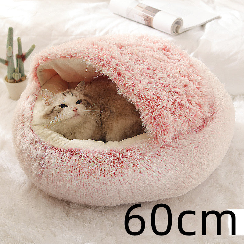 2-in-1 Pet Bed Round Plush Warm Soft Sleeping House for Pets