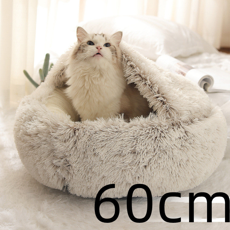 2-in-1 Pet Bed Round Plush Warm Soft Sleeping House for Pets