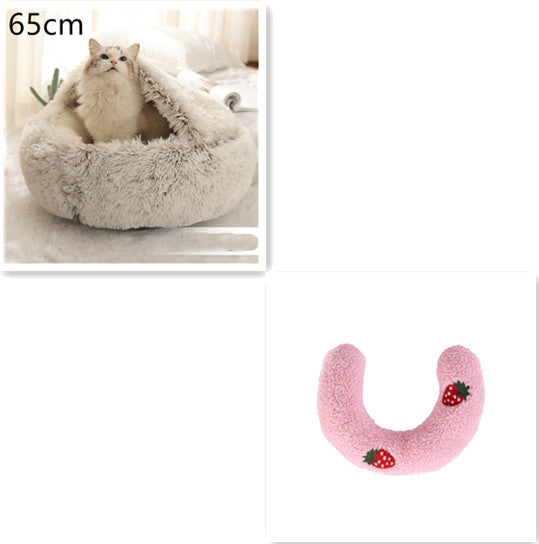 2-in-1 Pet Bed Round Plush Warm Soft Sleeping House for Pets