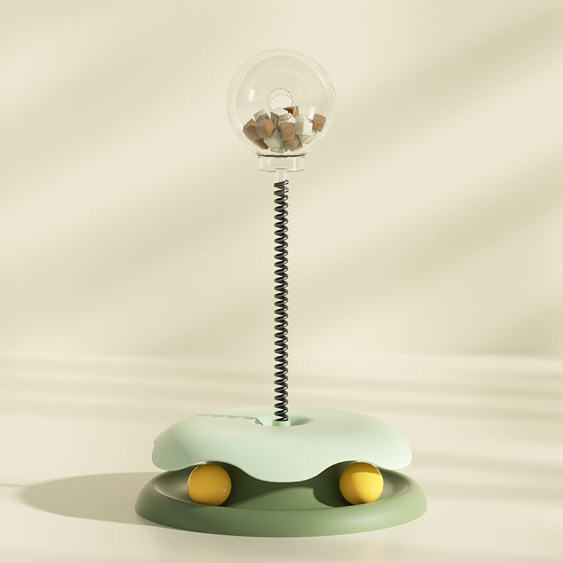 2-in-1 Cat Toy Turntable with Food Dispensing and Spring Ball