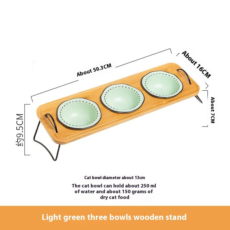 Multi-Functional Pet Wooden Rack Ceramic Bowl Anti-Tumble Easy Clean