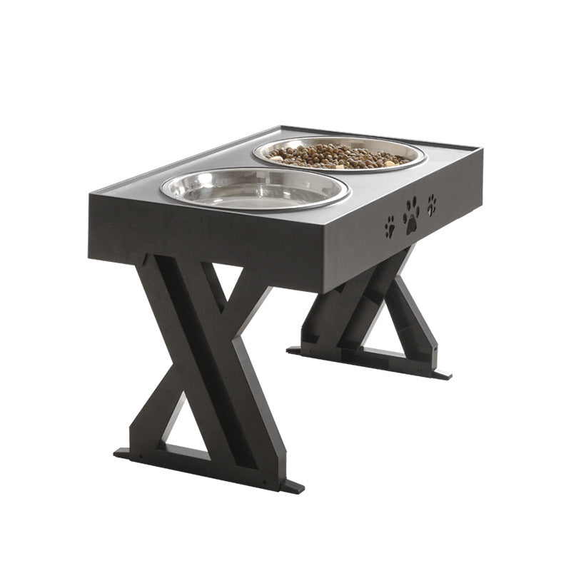 Foldable Elevated Pet Feeding Table Adjustable Height Stainless Steel Double Bowl