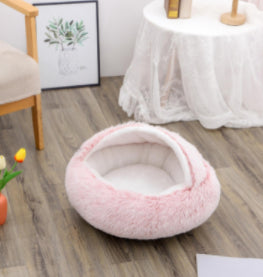 2-in-1 Pet Bed Round Plush Warm Soft Sleeping House for Pets