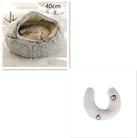 2-in-1 Pet Bed Round Plush Warm Soft Sleeping House for Pets