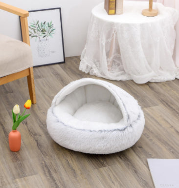 2-in-1 Pet Bed Round Plush Warm Soft Sleeping House for Pets