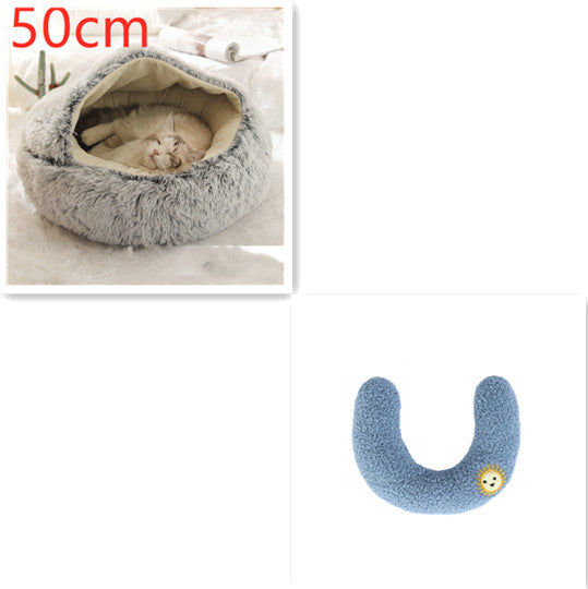 2-in-1 Pet Bed Round Plush Warm Soft Sleeping House for Pets