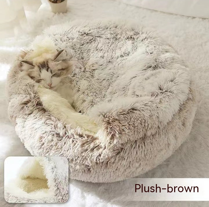 2-in-1 Pet Bed Round Plush Warm Soft Sleeping House for Pets