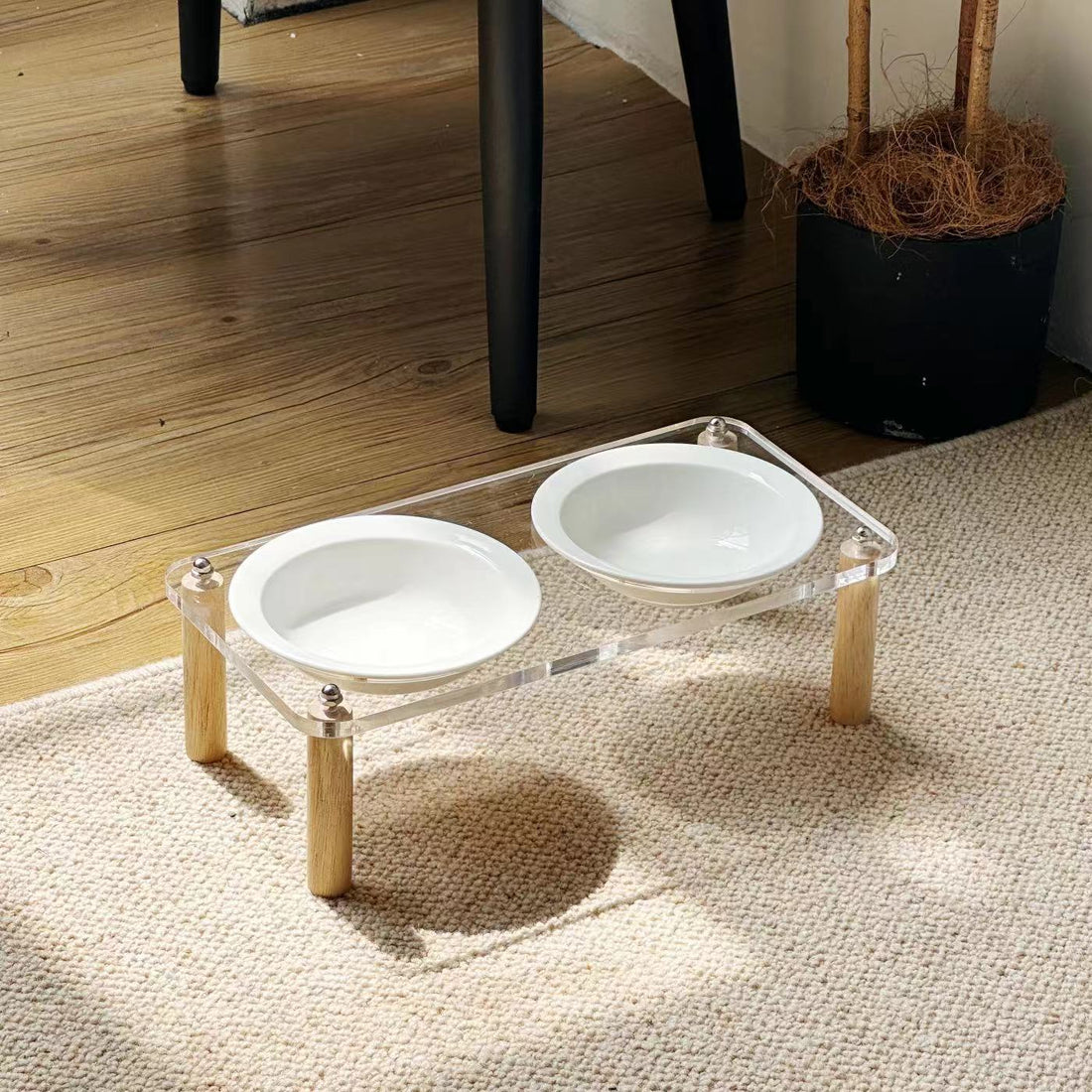 Anti-Tumble Raised Pet Double Bowl Ceramic Food and Water Holder