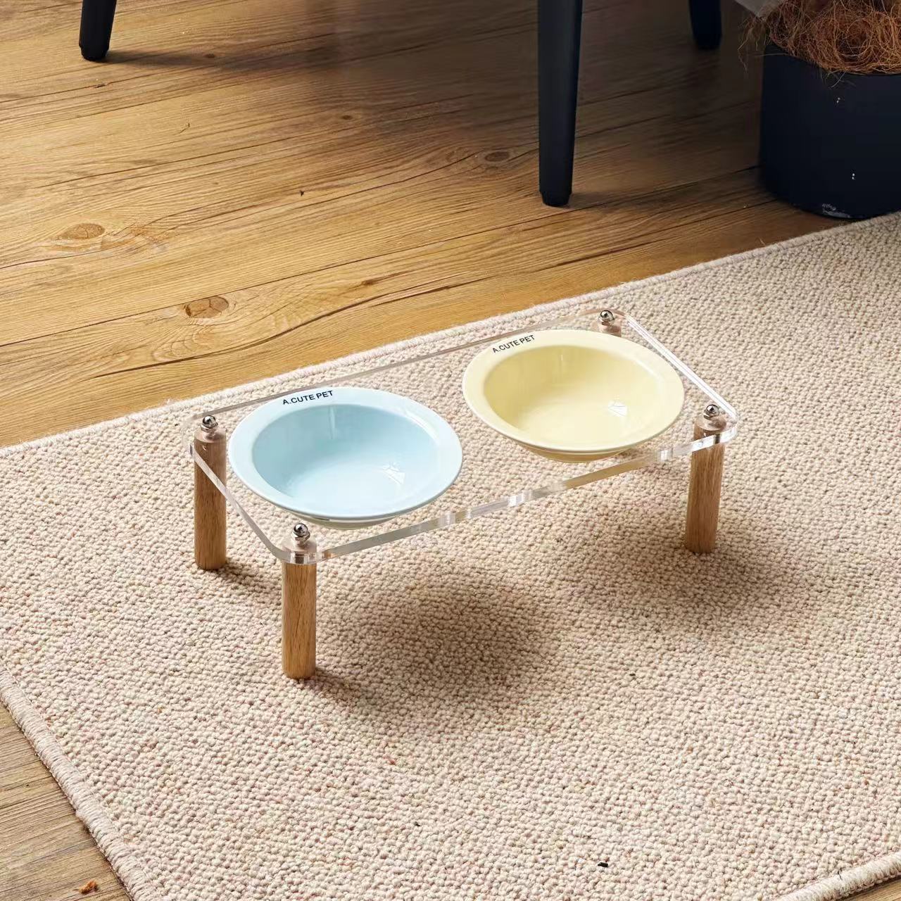 Anti-Tumble Raised Pet Double Bowl Ceramic Food and Water Holder