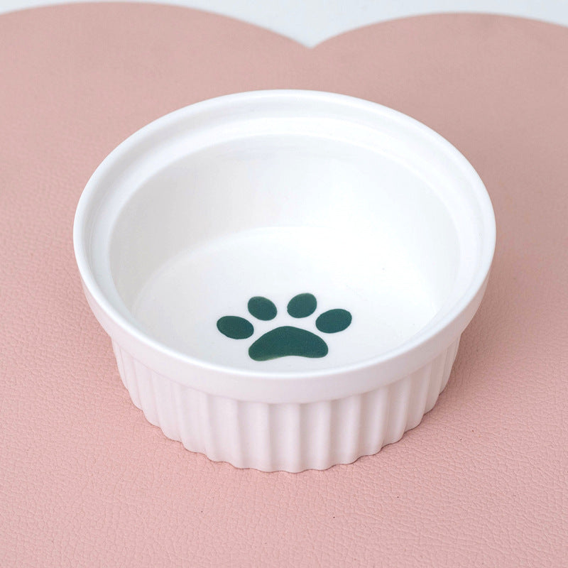 Ceramic Pet Double Bowl Tall Diagonal Water and Food Dish