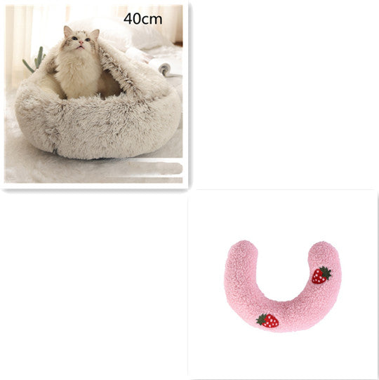 2-in-1 Pet Bed Round Plush Warm Soft Sleeping House for Pets