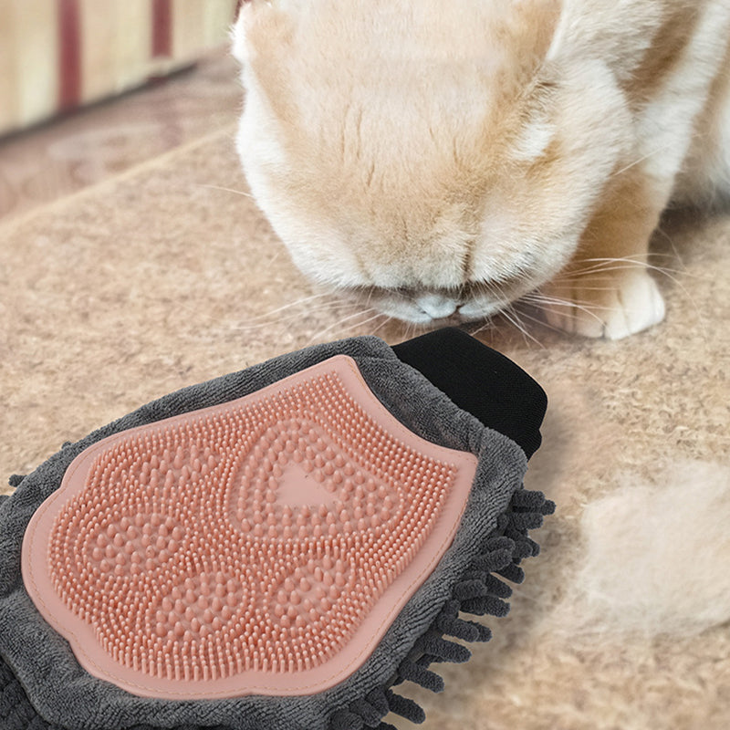 2-in-1 Pet Bathing Brush and Grooming Glove for Brushing, Massaging, and Drying Dogs and Cats